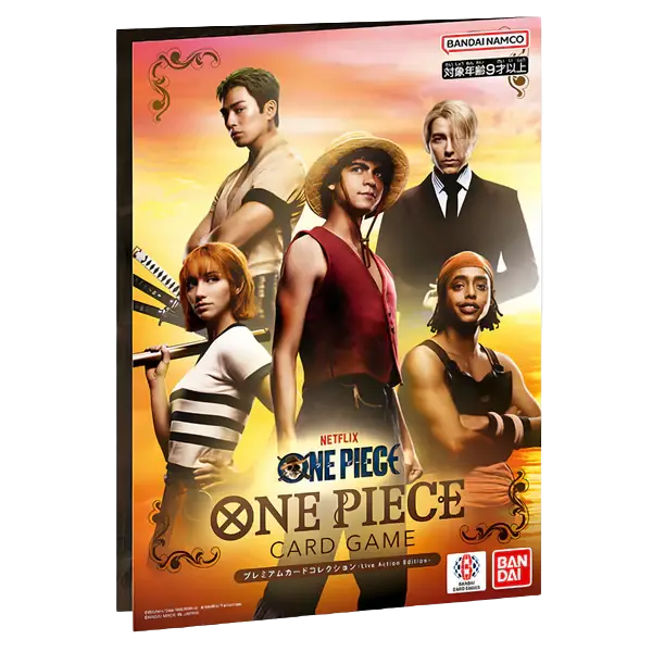 Premium Card Collection Live Action Edition featuring characters from One Piece card game in vibrant artwork.