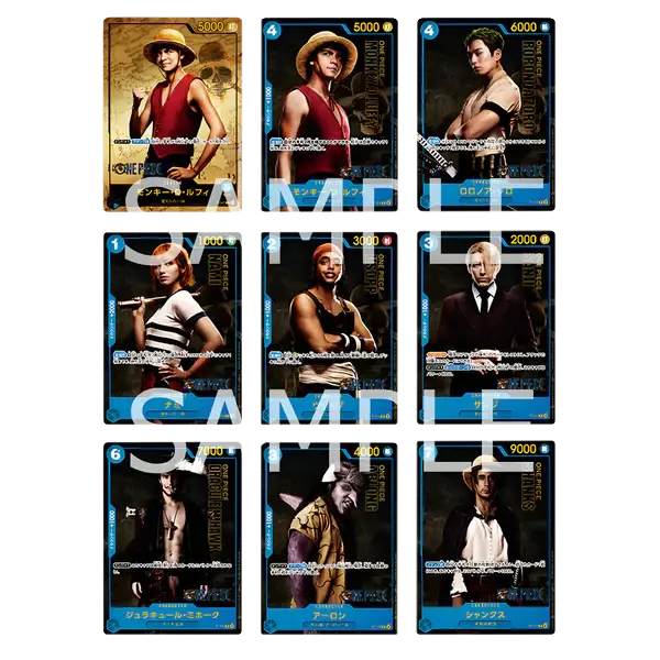 Premium Card Collection Live Action Edition featuring characters from One Piece in a collector's set.