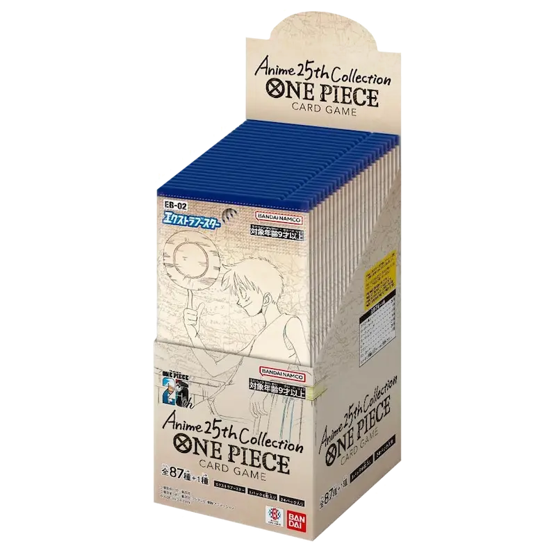 25th Collection Japanese Booster Box displaying One Piece TCG cards in a stylish packaging design.