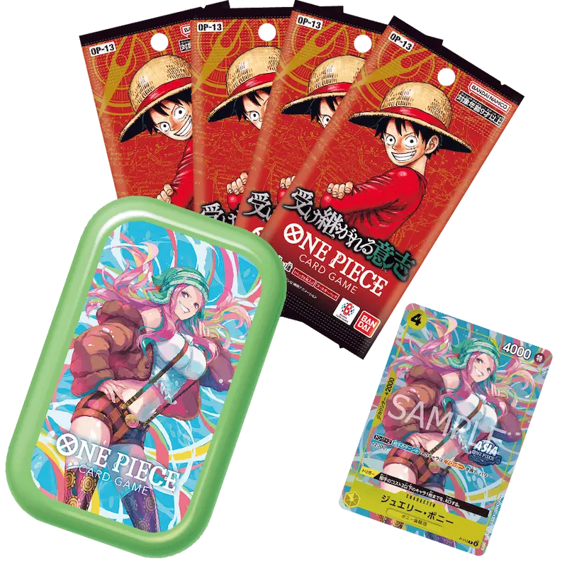 One Piece Vol 3 Tin Pack Set featuring OP-13 booster packs and promo card, Nami, Nico Robin, Jewelry Bonney.
