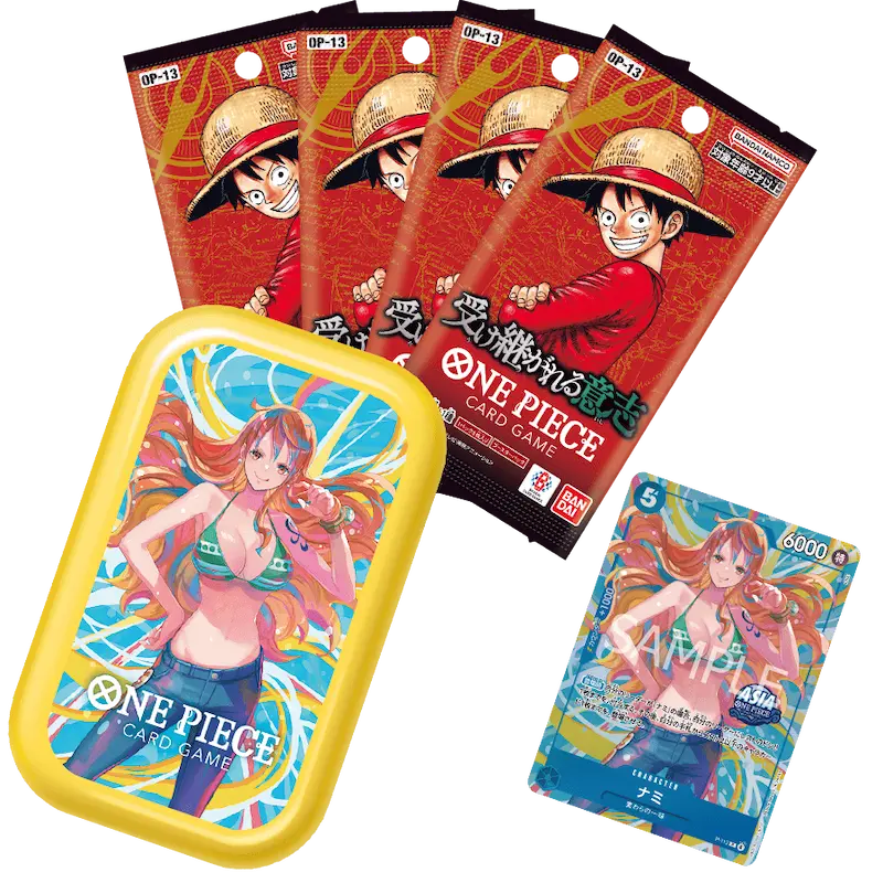 One Piece Vol 3 Tin Pack Set featuring Nami, 4 OP-13 Booster Packs and a random Promo Card