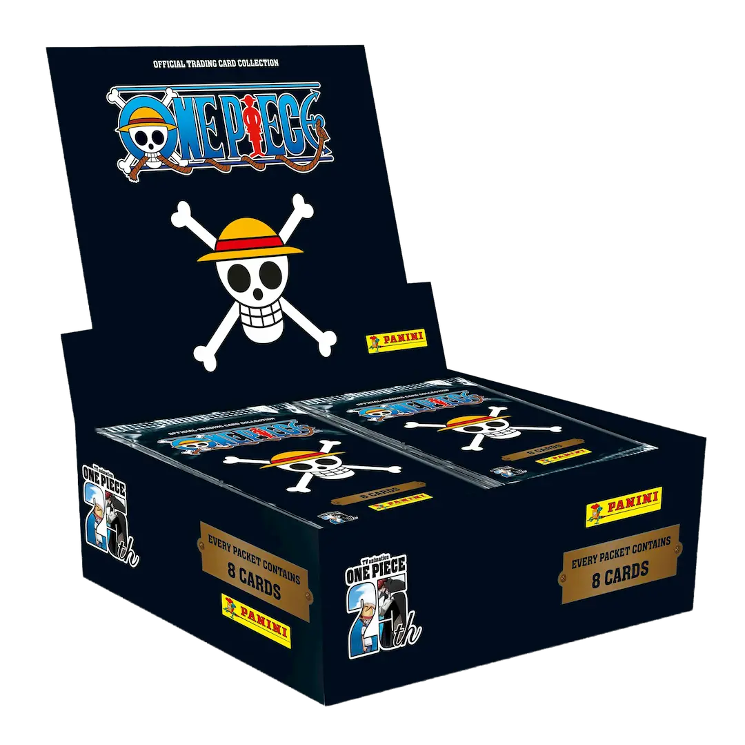 Panini 25th Anniversary Booster Box (Live-stream) featuring One Piece cards, each pack with 8 unique cards.