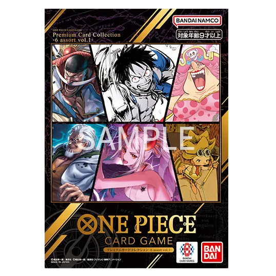 One Piece Premium Card Collection 6 assort vol.1 featuring popular characters and stylized artwork.