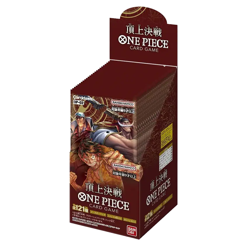 Paramount War Japanese Booster Box featuring One Piece card game with booster packs and unique cards.
