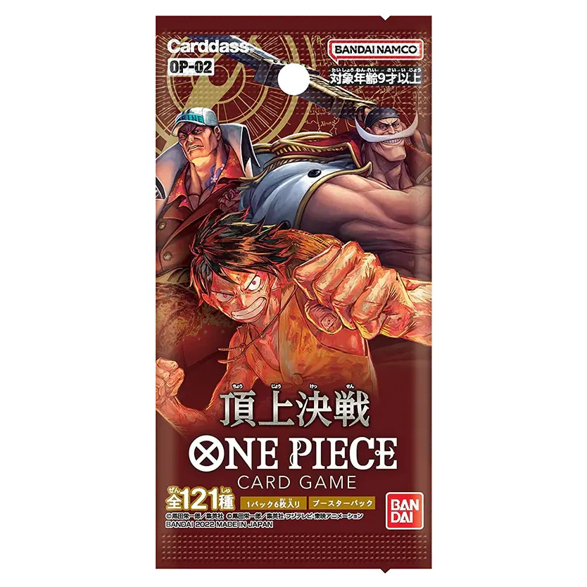Paramount War Japanese Booster Pack featuring One Piece characters and art from the OP-02 card game.
