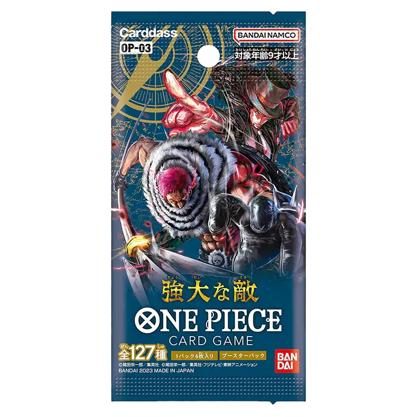 One Piece OP-03 Pillars of Strength Japanese Booster Box featuring vibrant character art and intricate designs.