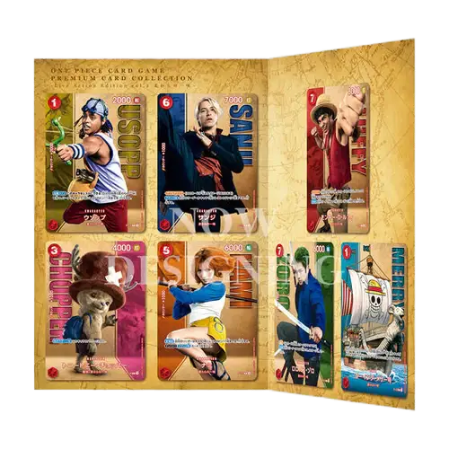 One Piece premium card collection featuring colorful character cards on a decorative background.