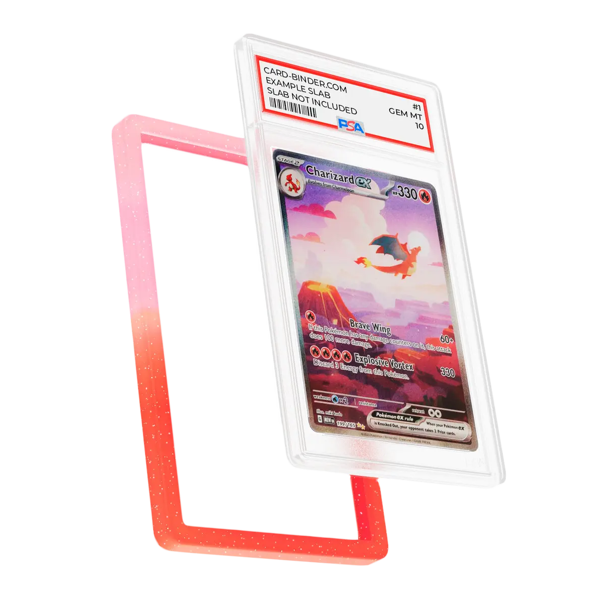 PSA Slab Guard - Coral protects a Charizard card with a beautiful gradient design.
