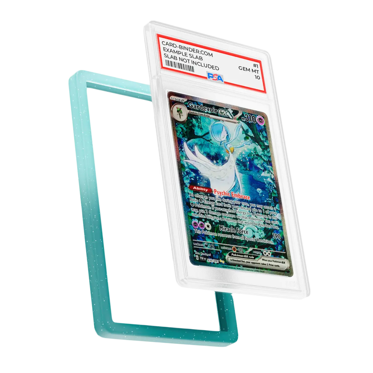 PSA Slab Guard - Enchanted for protecting Gardevoir PSA 10 Slab with a stunning green and blue gradient.