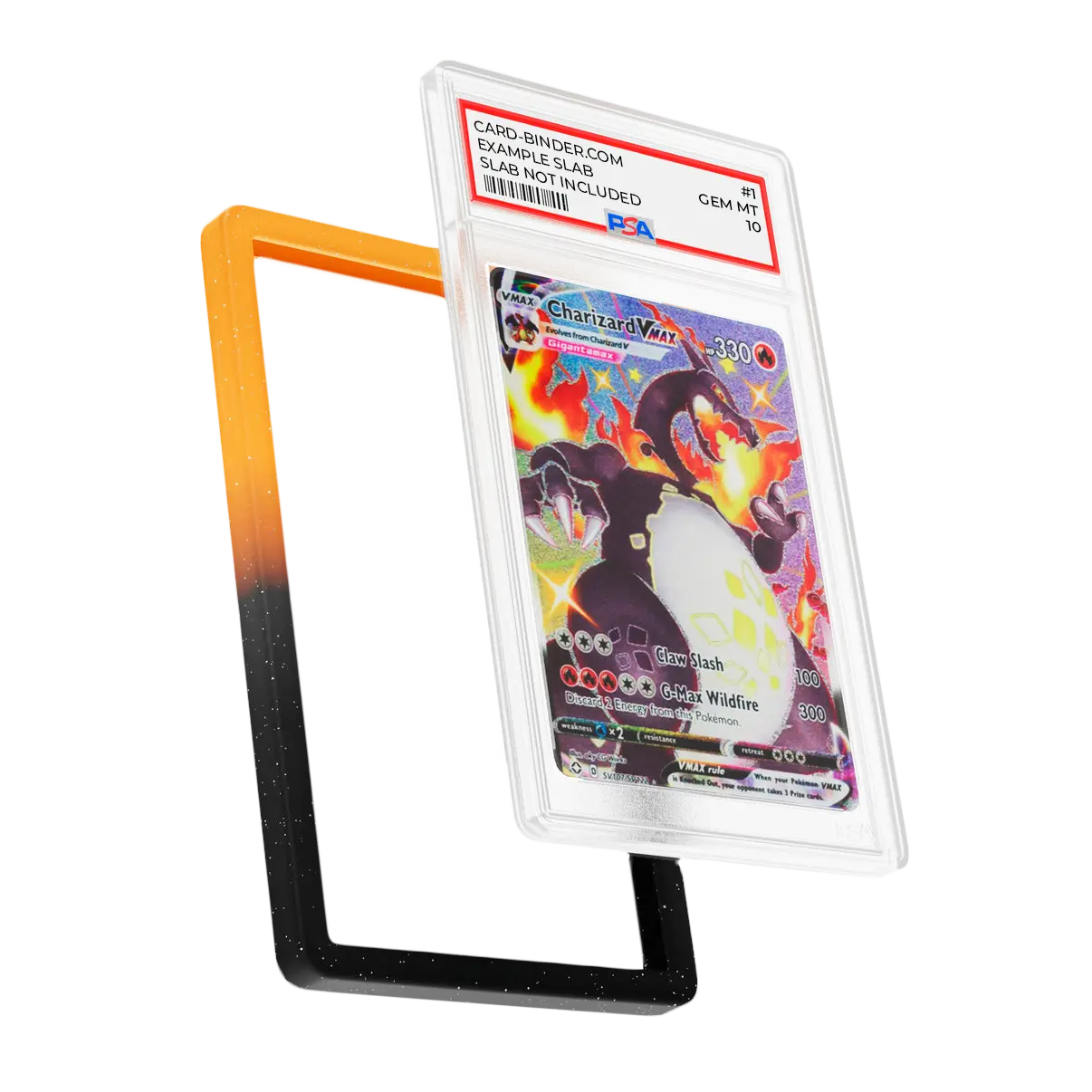 PSA Slab Guard - Twilight with gradient color design protecting a shiny Charizard PSA 10 slab.