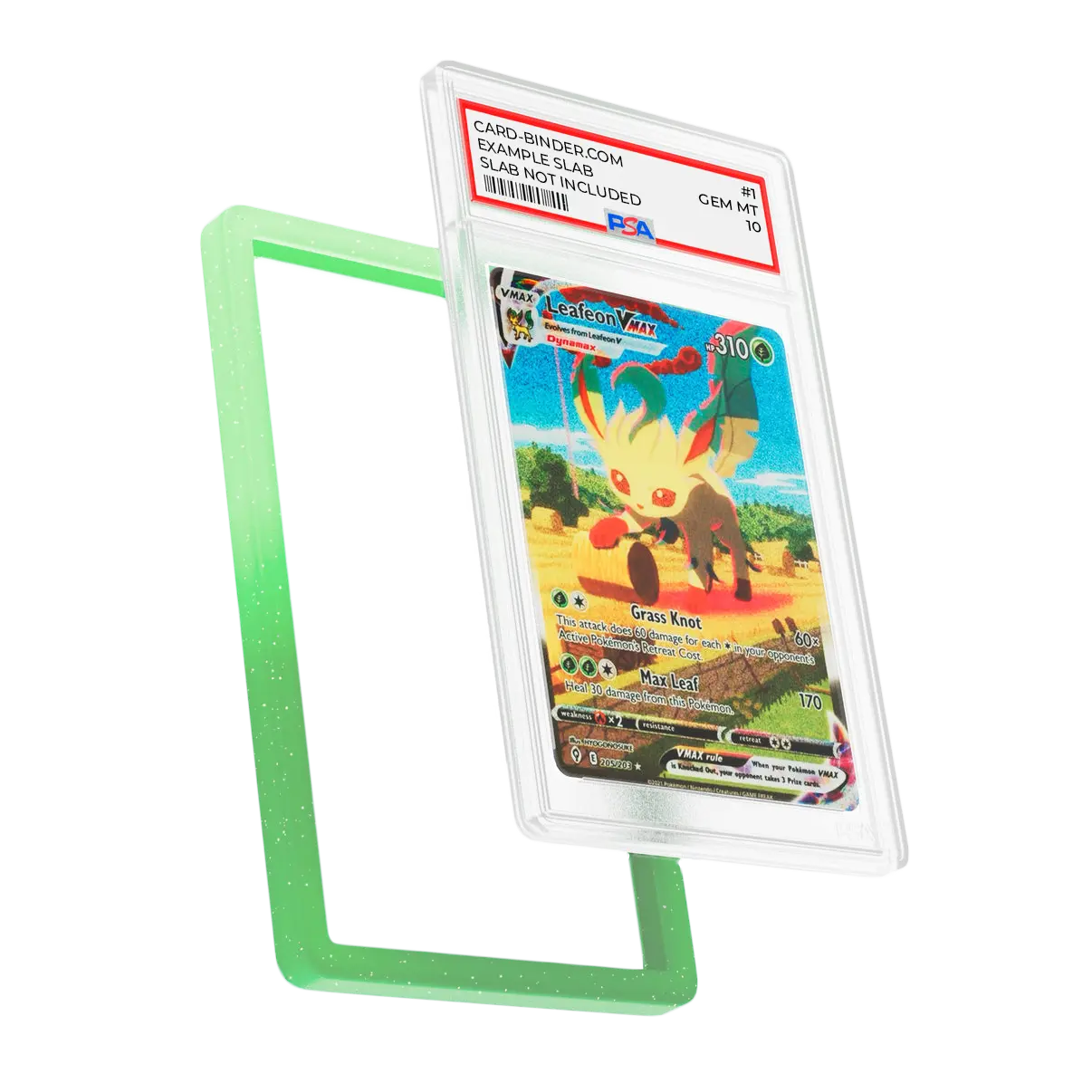 PSA Slab Guard - Vibrant in light green gradient, protecting Leafeon PSA 10 slab with easy application.