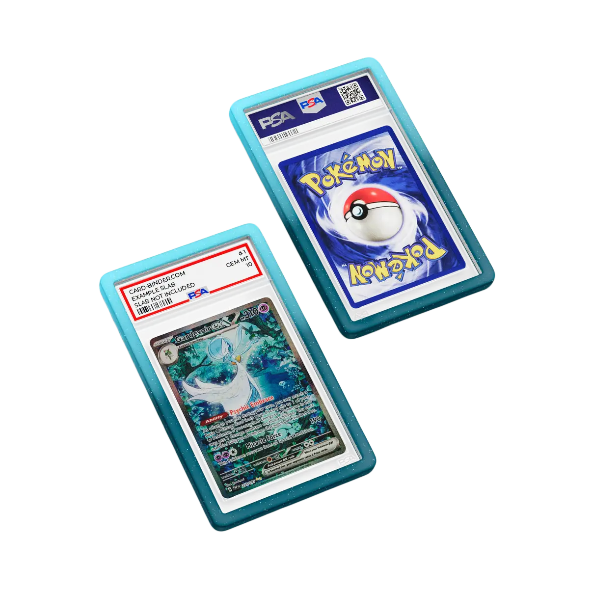 PSA Slab Guard - Enchanted protecting a Gardevoir PSA 10 card with a gradient design and vibrant colors.