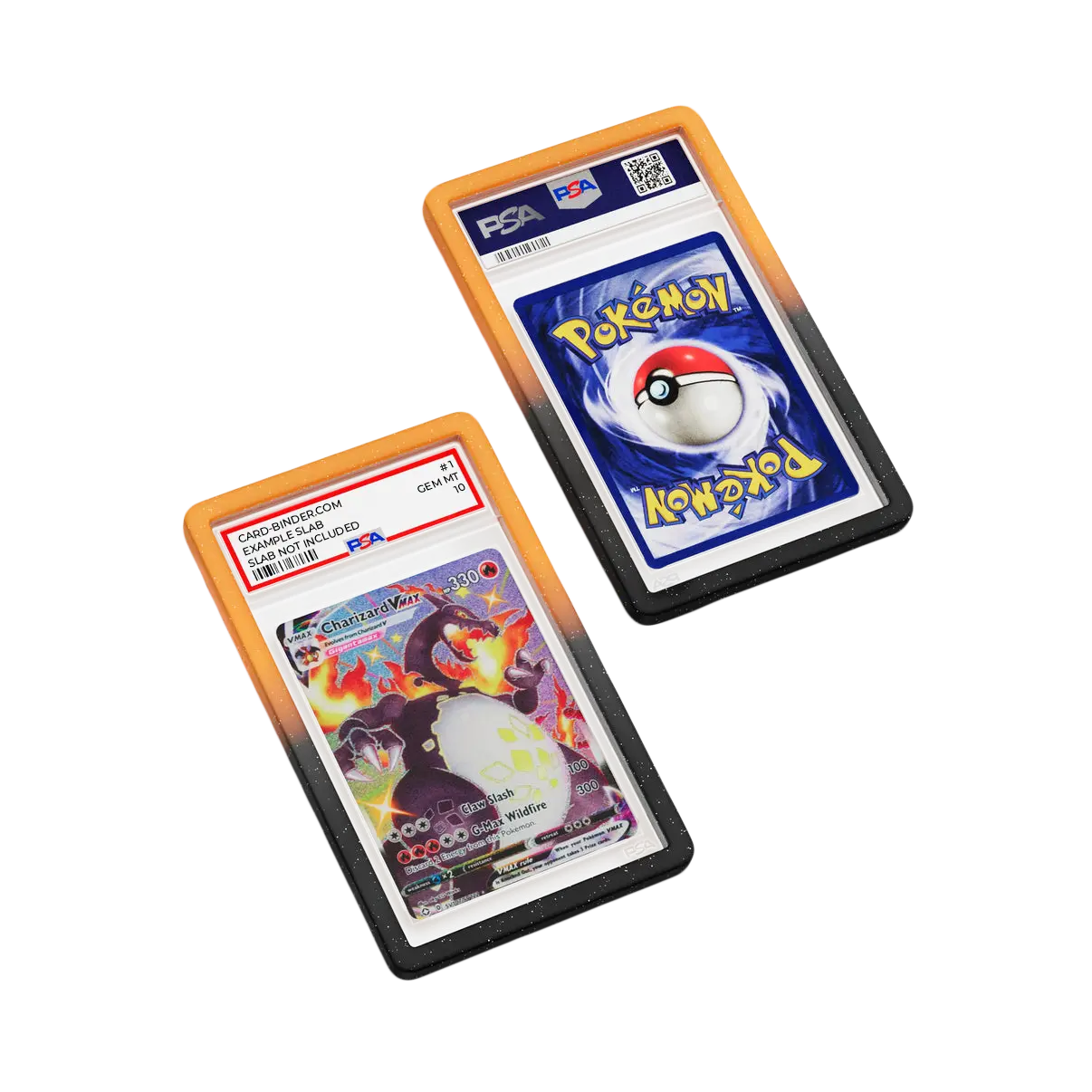 PSA Slab Guard - Twilight on a Pokemon card, featuring radiant orange and black gradient design for protection.