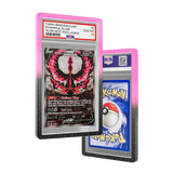 PSA Slab Guard - Eclipse in Black & Pink gradient protecting Moltres PSA 10 slab for vibrant card display.