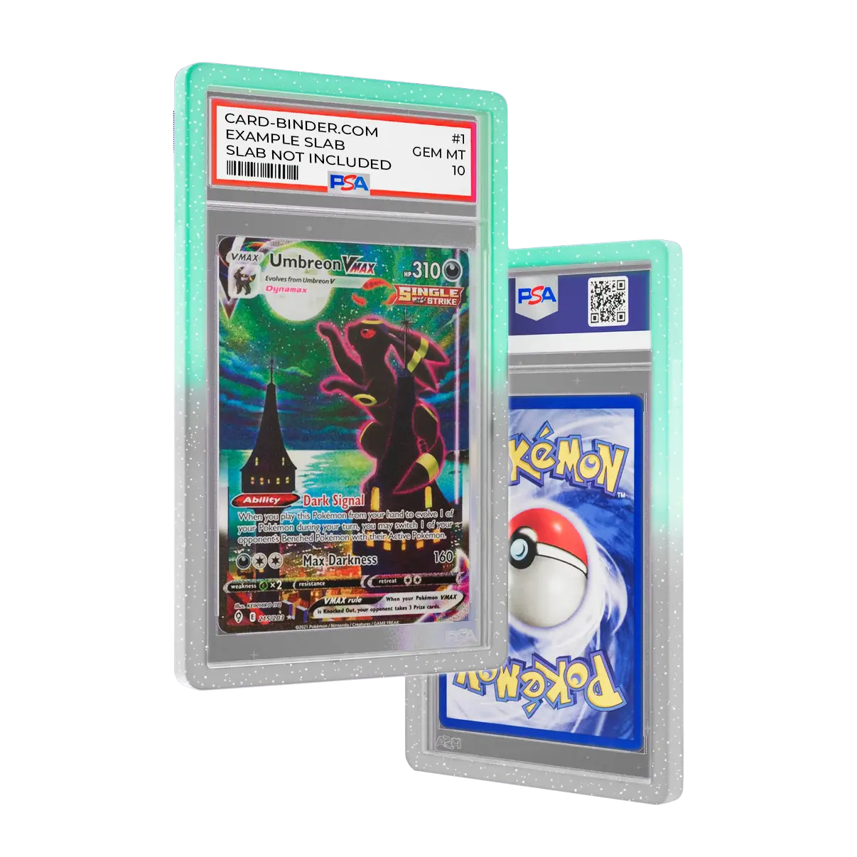 PSA Slab Guard - Radiance with vibrant gradient for PSA Slab protection in green and black. Perfect for Dark Type Pokémon.