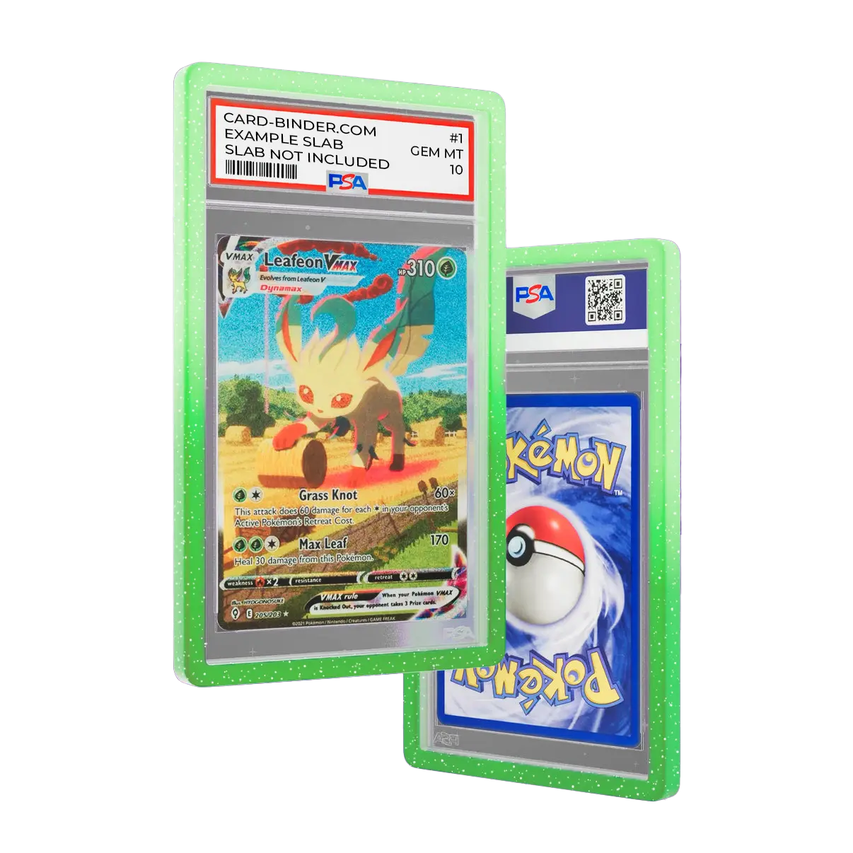 PSA Slab Guard - Vibrant protecting Leafeon PSA 10 with green gradient, showcasing beautiful colors and slab protection.