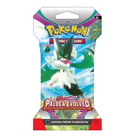 Pokémon SV02 Paldea Evolved booster pack featuring Meowscarada ex from Pokémon Scarlet & Violet.