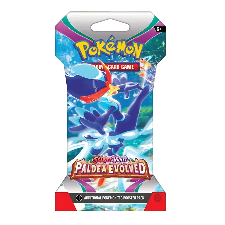 Pokémon SV02 Paldea Evolved sleeved booster pack featuring dynamic graphics and exciting new Pokémon.