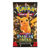 Pokémon SV04.5 Paldean Fates Booster Pack featuring Shiny Pikachu and vibrant design, includes 10 additional game cards.