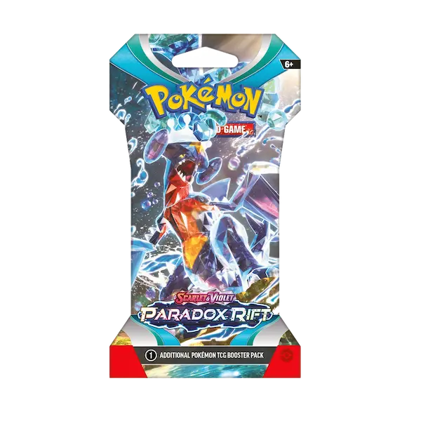 Pokémon SV04 Paradox Rift sleeved booster pack featuring vibrant artwork and exciting gameplay elements.
