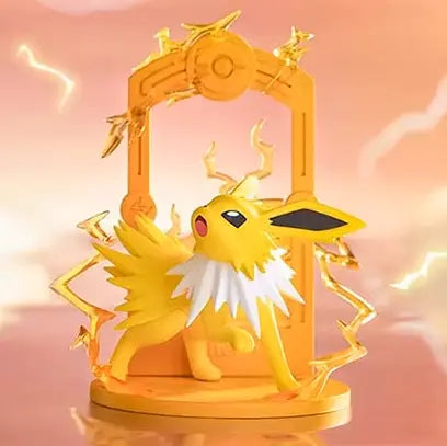 Vibrant Jolteon figurine surrounded by electric sparks, featured in the Eevee Card Stand Blind Box collection.