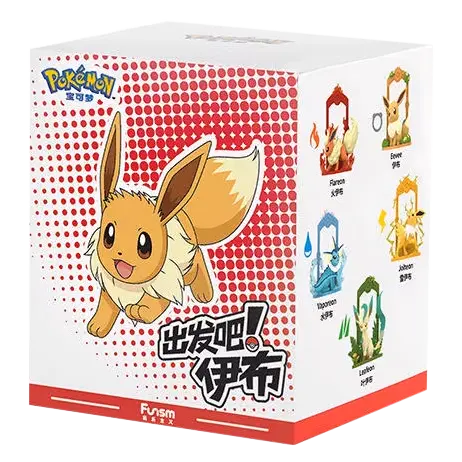 Pokémon Eevee Blind Box featuring Eevee and its Eeveelutions, colorful packaging with random card holders inside.