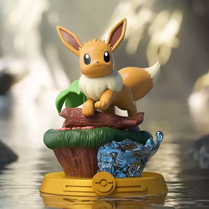 Eevee figure on a grassy base, perfect for Pokémon fans. Surprise gift set in a Pokémon Blind Box. Collect all 9 designs!