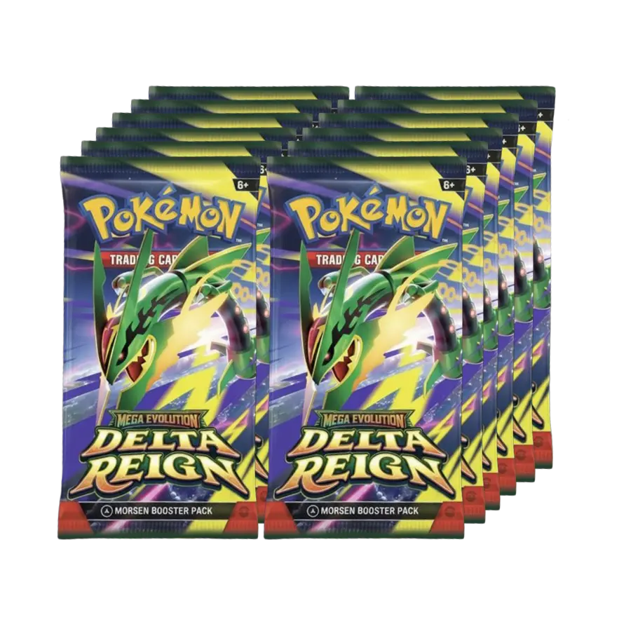 Delta Reign Booster Box featuring multiple booster packs from the Pokémon TCG expansion.