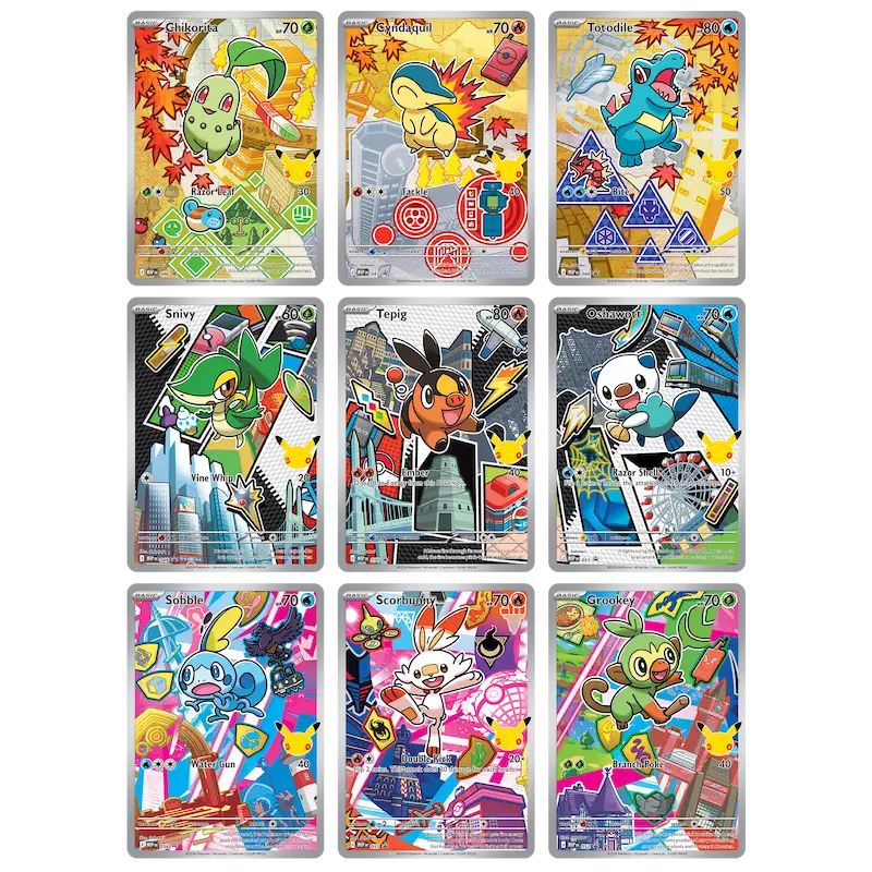 First Partner Illustration Box Series 2 featuring Pokémon cards celebrating Johto, Unova, and Galar regions.