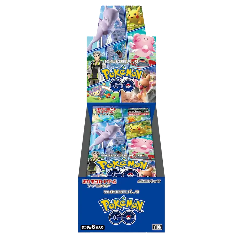 Pokemon Go Japanese Booster Box display featuring multiple booster packs from the Pokémon Go Japanese set.