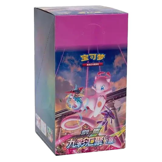 Nine Colors Gathering Booster Box featuring Mew for live-streaming Pokémon Chinese card openings.