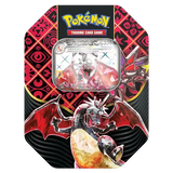 Paldean Fates EX Tin featuring Shiny Charizard, Pokémon TCG product, includes shiny Pokémon from the Scarlet set.