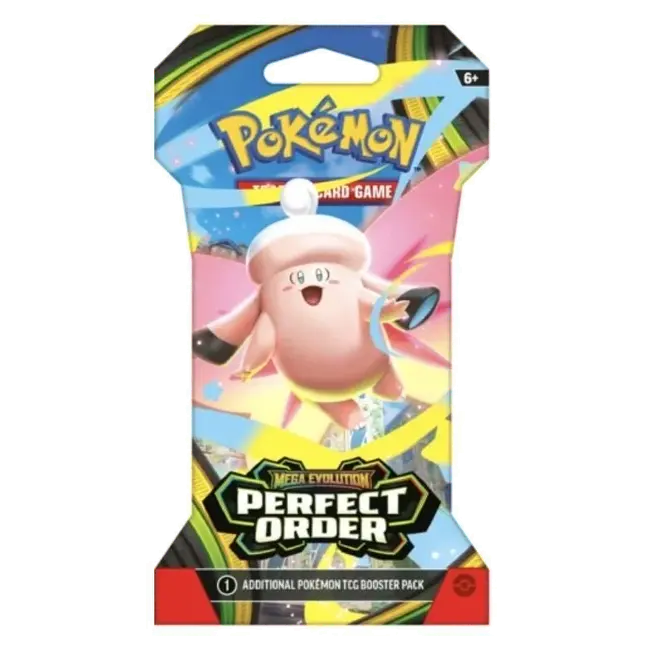 Pokémon Perfect Order Sleeved Booster pack featuring Mega Evolution, additional Pokémon TCG booster.