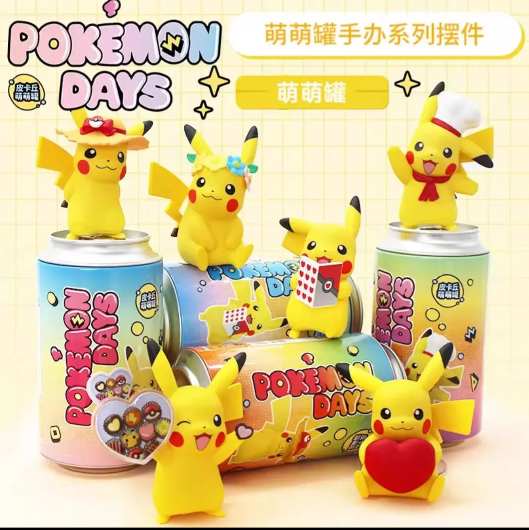 Pikachu Figure Cans featuring 6 different Pikachu designs, perfect for Pokémon fans and collectors.