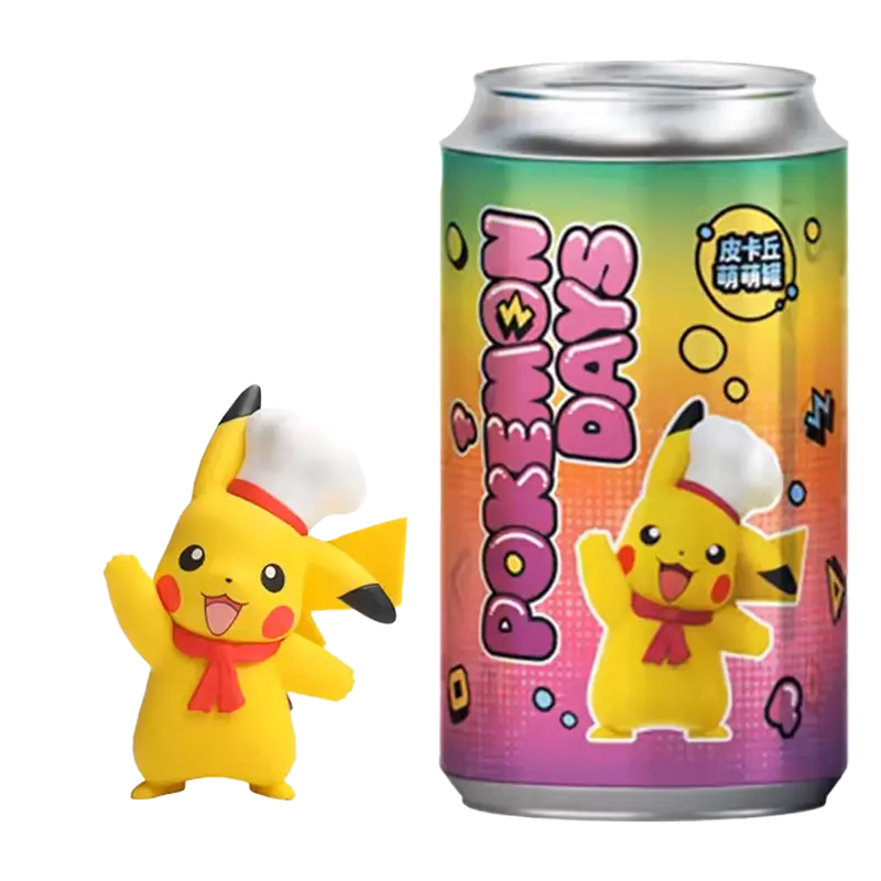 Pikachu Figure Cans featuring a cheerful Pikachu figure next to a Pokémon Days can.