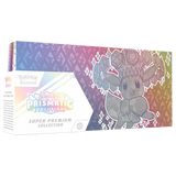 Prismatic Evolutions Super Premium Collection box featuring Eevee and colorful designs, perfect for Pokémon fans.