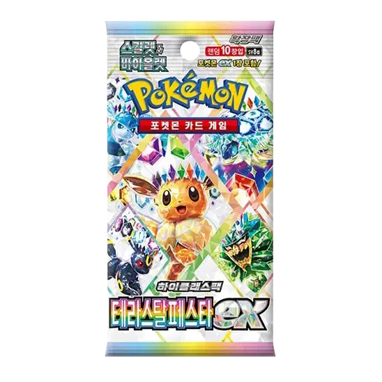 Pokémon Terastal Festival ex Korean Booster Pack featuring Eevee and colorful gems, perfect for collectors.