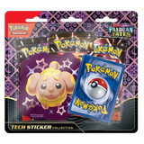 Paldean Fates Tech Sticker Collection featuring Pokémon cards and shiny characters for collectors.