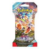 Stellar Crown Pokémon TCG booster pack featuring vibrant artwork and colorful gems, part of the SV07 set.