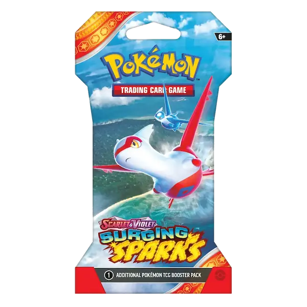 Surging Sparks Pokémon Sleeved Booster Pack for the Scarlet & Violet TCG with beautiful card designs.