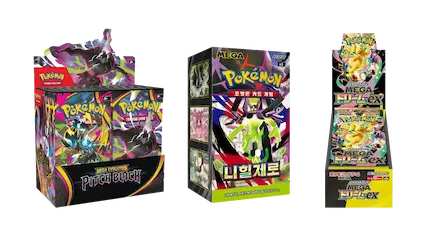 Pokemon card packs featuring special editions like Punch Bunch and Mega Rayquaza collection.