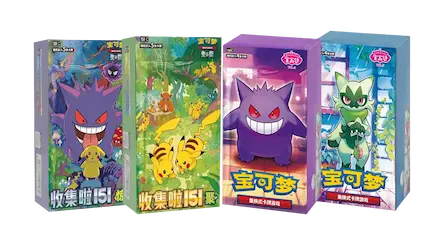 Collection of Pokémon cards featuring Gengar, Pikachu, and other characters in vibrant colors and designs.