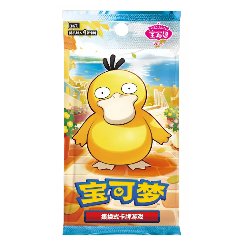 Pokemon trading card pack featuring Psyduck, vibrant colors, and playful design, ideal for collectors.