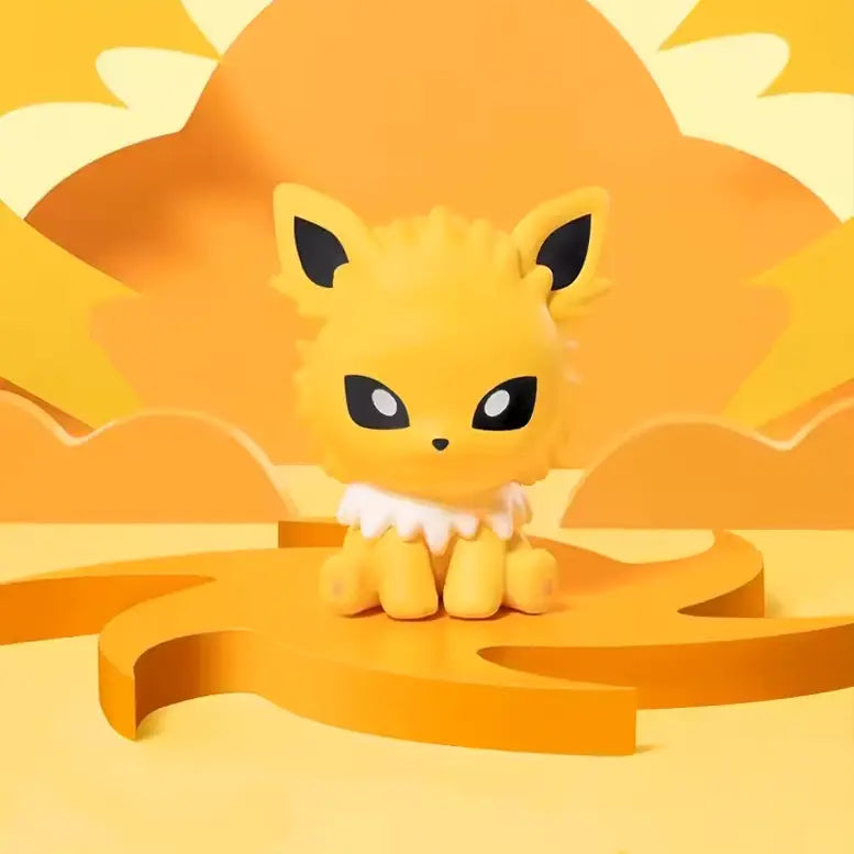 Eevee evolution figure from Eeveelution Mini Figure Blind Box on a bright yellow background.