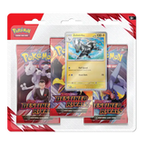 Pokémon Destined Rivals 3-Pack Blister featuring Zebstrika card and booster packs from Scarlet & Violet SV10 set.