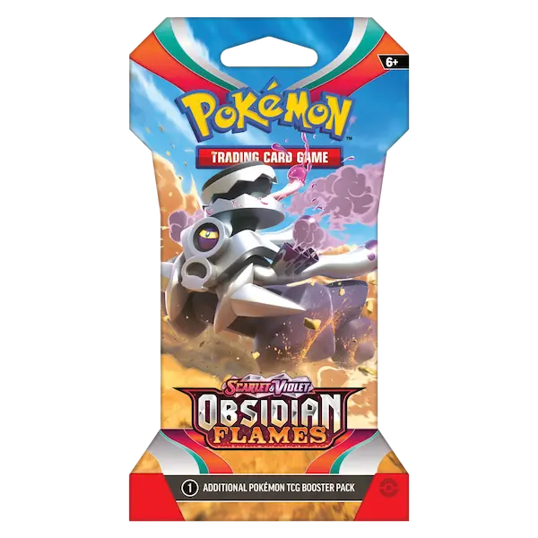 Pokémon SV03 Obsidian Flames sleeved booster pack featuring a striking Charizard and vibrant artwork.