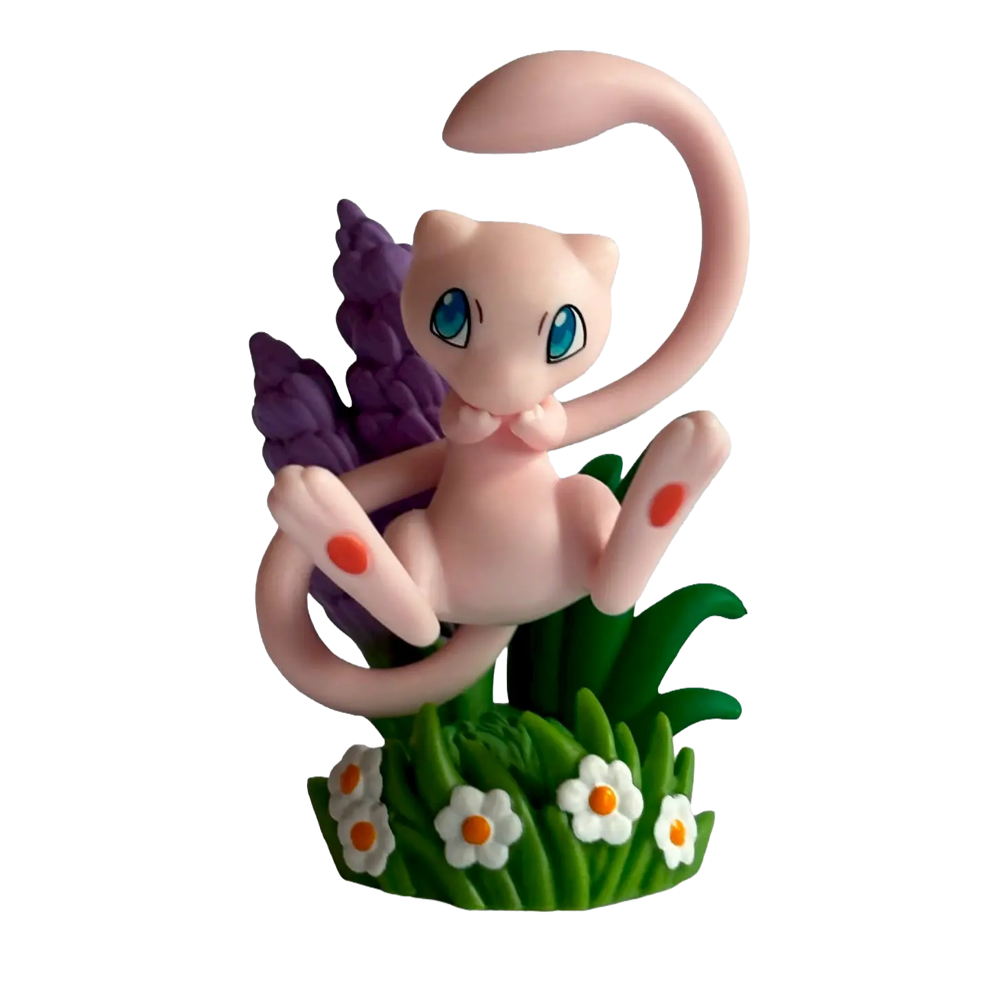 30th Celebration Mew Figure Collection featuring Mew surrounded by flowers and vibrant plants.