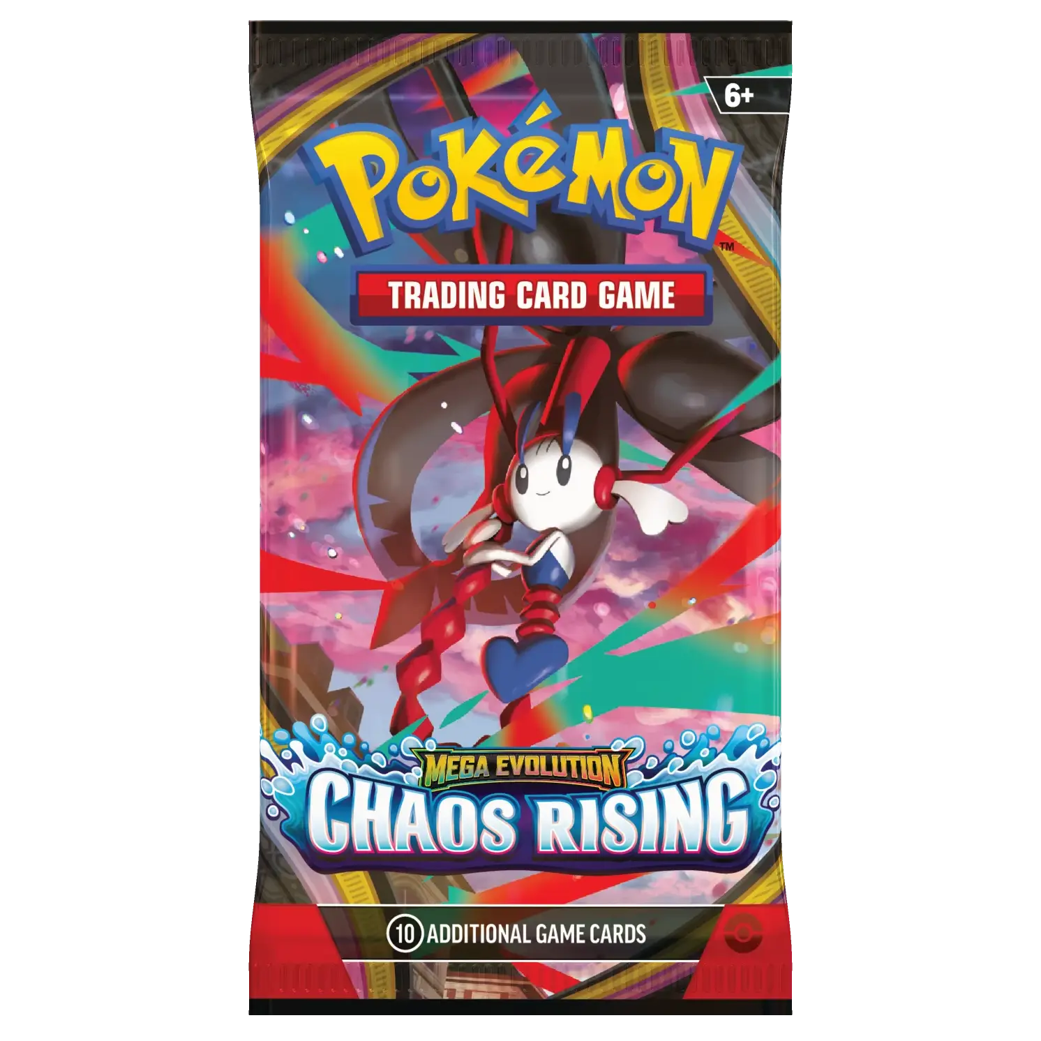 Chaos Rising Booster Box featuring Mega Evolution Pokémon trading card pack with 10 additional game cards.
