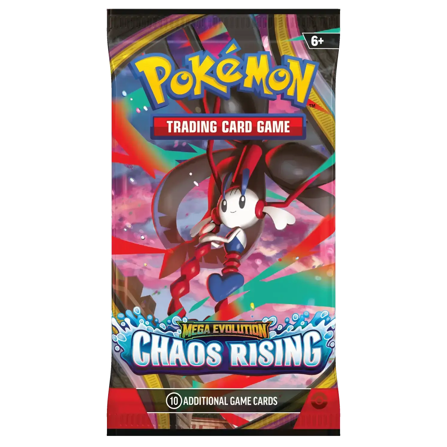 Chaos Rising Booster Box featuring Mega Evolution Pokémon trading card pack with 10 additional game cards.
