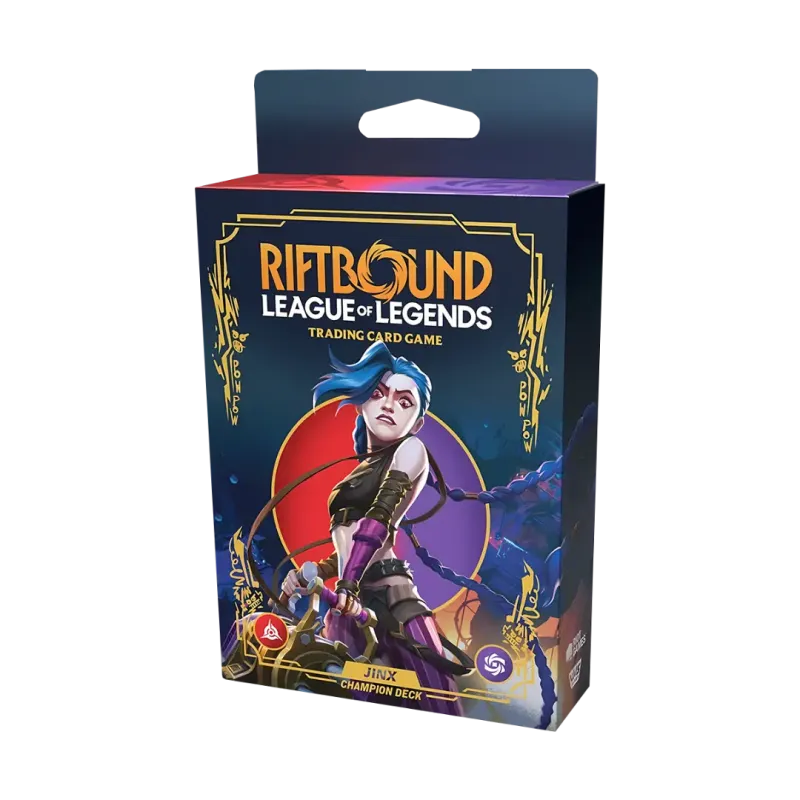 Riftbound Origins Jinx Deck featuring Jinx from League of Legends in a preconstructed card deck packaging.